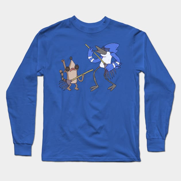 Regular Show - Mordecai and Riby Rake Guitars Long Sleeve T-Shirt by surfinggiraffecomics